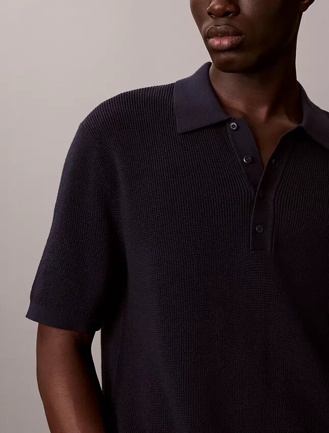 Waffle Cotton Polo Sweater Waffle Cotton Polo Sweater