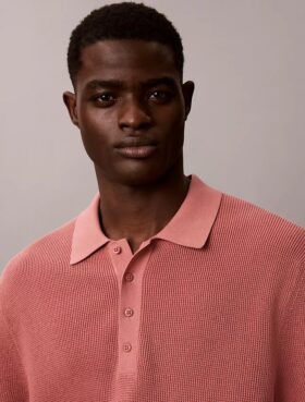 Waffle Cotton Polo Sweater