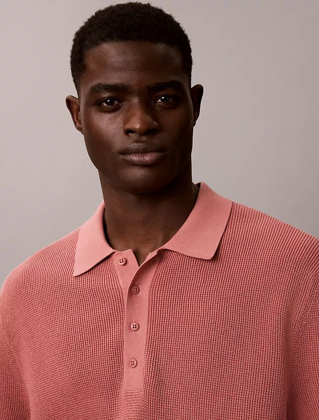 Waffle Cotton Polo Sweater Waffle Cotton Polo Sweater