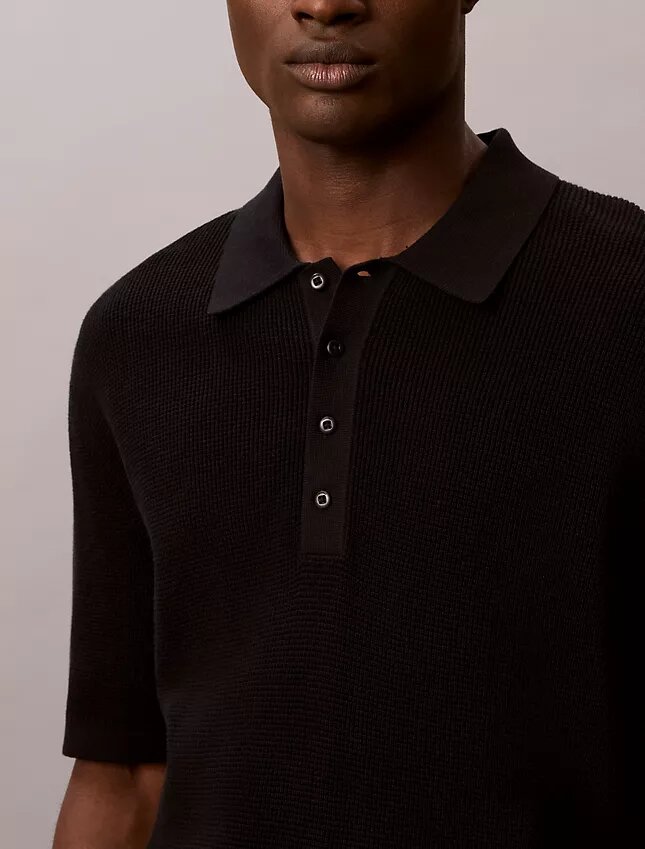 Waffle Cotton Polo Sweater Waffle Cotton Polo Sweater