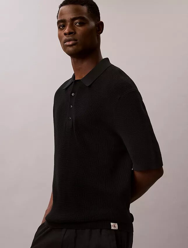 Waffle Cotton Polo Sweater Waffle Cotton Polo Sweater
