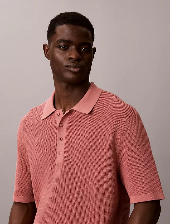 Waffle Cotton Polo Sweater Waffle Cotton Polo Sweater