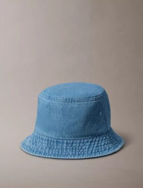 Washed Denim Embroidered Logo Bucket Hat Washed Denim Embroidered Logo Bucket Hat