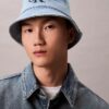 Washed Denim Embroidered Logo Bucket Hat Washed Denim Embroidered Logo Bucket Hat