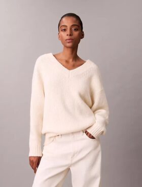 Wool Blend Boucle V-Neck Sweater Wool Blend Boucle V-Neck Sweater