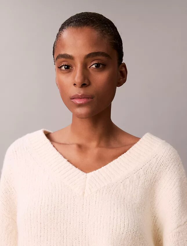 Wool Blend Boucle V-Neck Sweater Wool Blend Boucle V-Neck Sweater