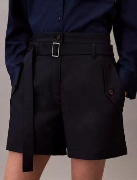 Wool Blend Herringbone Utility Shorts