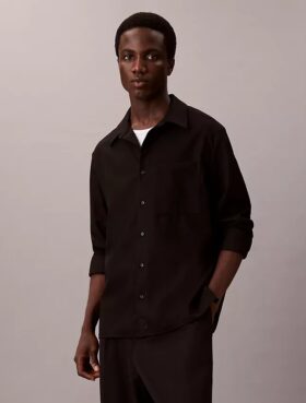 Wool Blend Relaxed Button-Down Shirt