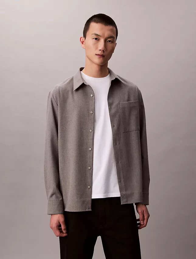 Wool Blend Relaxed Button-Down Shirt Wool Blend Relaxed Button-Down Shirt