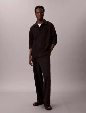 Wool Blend Relaxed Button-Down Shirt