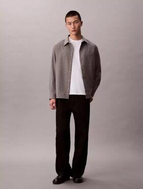 Wool Blend Relaxed Button-Down Shirt