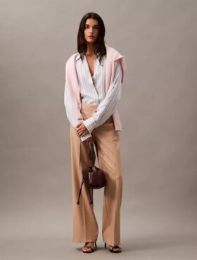 Wool Gabardine Blend Flared Pants