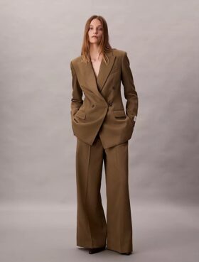 Wool Gabardine Wide Leg Trouser