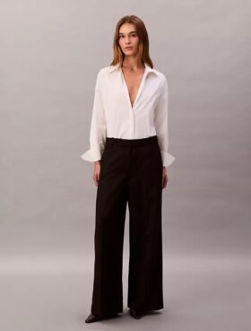 Wool Gabardine Wide Leg Trouser