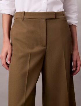 Wool Gabardine Wide Leg Trouser