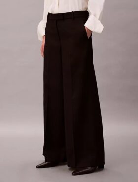 Wool Gabardine Wide Leg Trouser