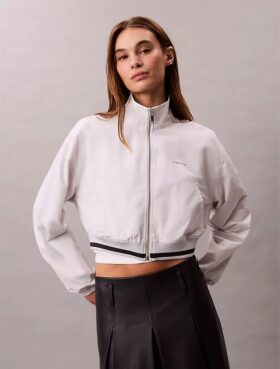 Woven Cropped Relaxed Track Jacket Woven Cropped Relaxed Track Jacket