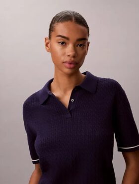 Woven Monologo Cable Sweater Polo Shirt