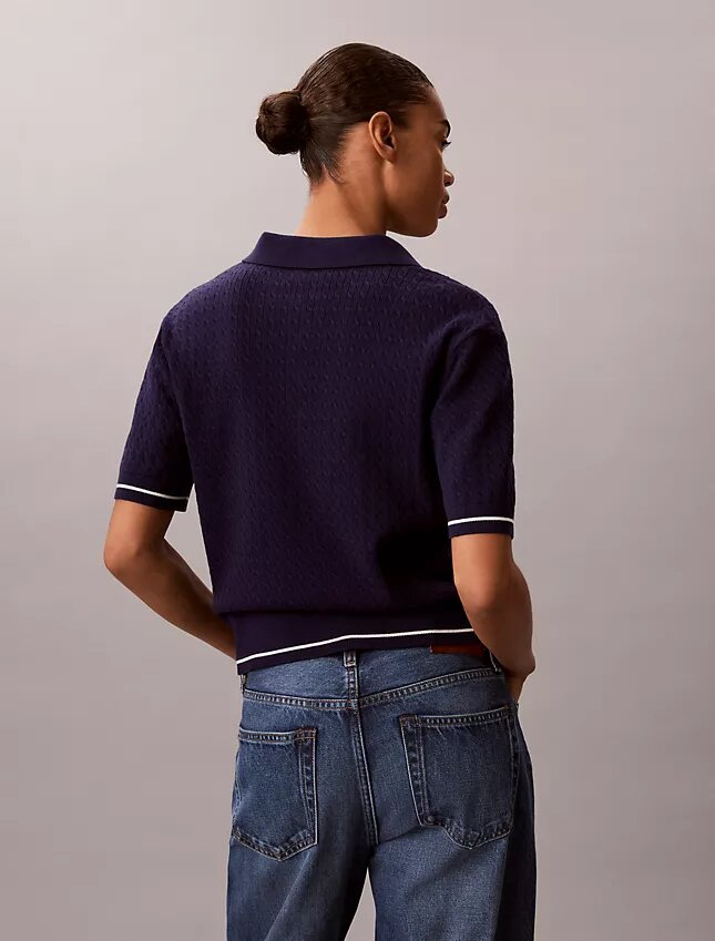 Woven Monologo Cable Sweater Polo Shirt Woven Monologo Cable Sweater Polo Shirt