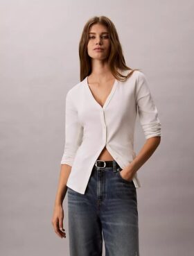 Woven Monologo Fine Rib Slim Cardigan