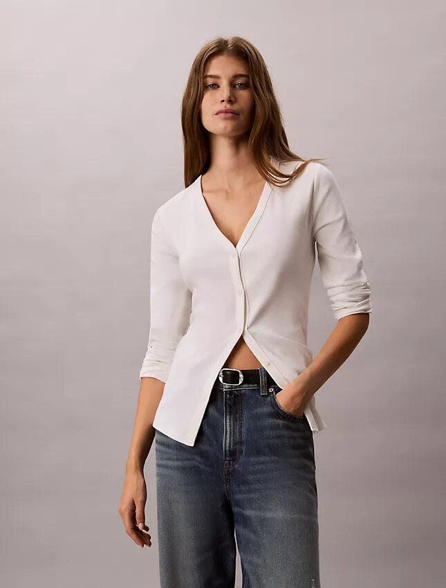 Woven Monologo Fine Rib Slim Cardigan Woven Monologo Fine Rib Slim Cardigan