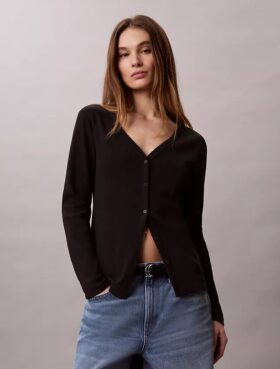 Woven Monologo Fine Rib Slim Cardigan