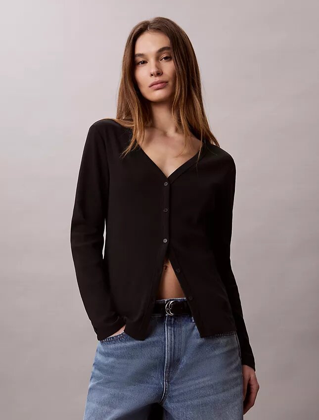 Woven Monologo Fine Rib Slim Cardigan Woven Monologo Fine Rib Slim Cardigan