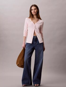 Woven Monologo Fine Rib Slim Cardigan