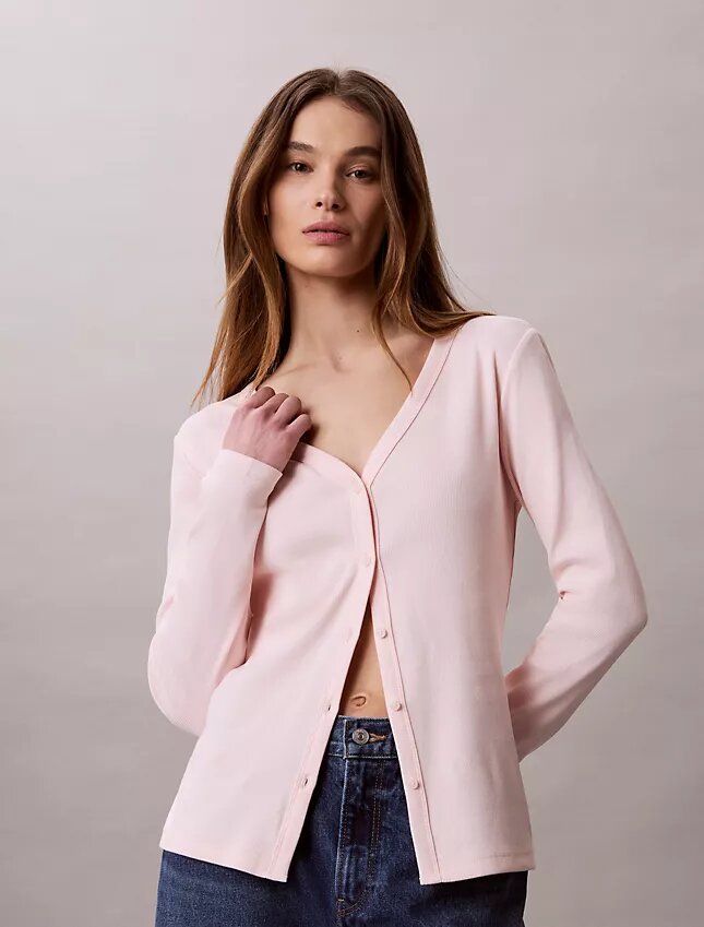 Woven Monologo Fine Rib Slim Cardigan Woven Monologo Fine Rib Slim Cardigan