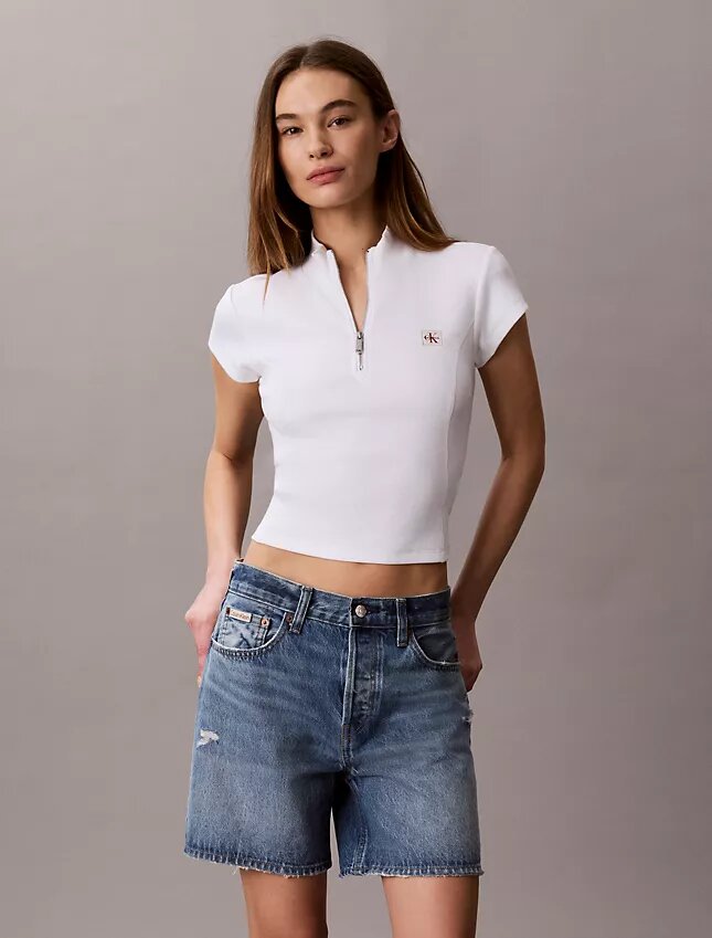 Woven Monologo Rib Quarter Zip Top Woven Monologo Rib Quarter Zip Top