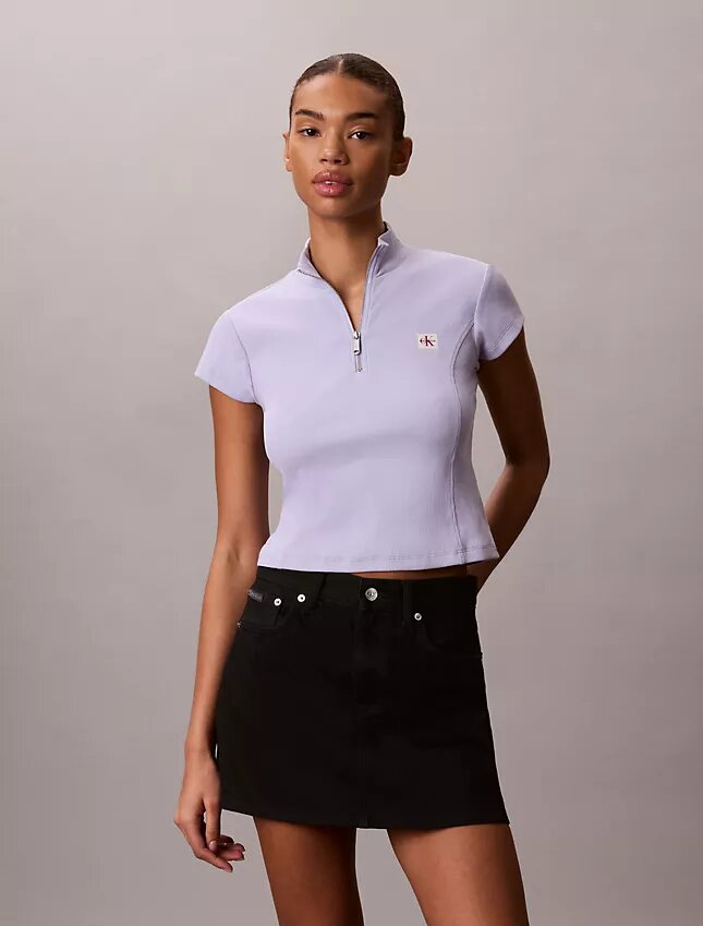 Woven Monologo Rib Quarter Zip Top Woven Monologo Rib Quarter Zip Top