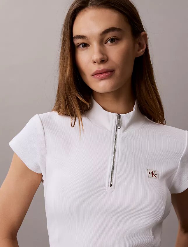Woven Monologo Rib Quarter Zip Top Woven Monologo Rib Quarter Zip Top