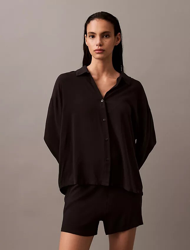 Woven Viscose Button-Down Sleep Shirt Woven Viscose Button-Down Sleep Shirt
