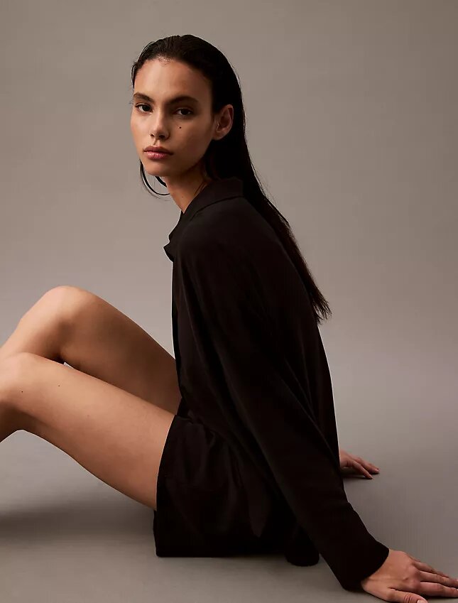 Woven Viscose Button-Down Sleep Shirt Woven Viscose Button-Down Sleep Shirt