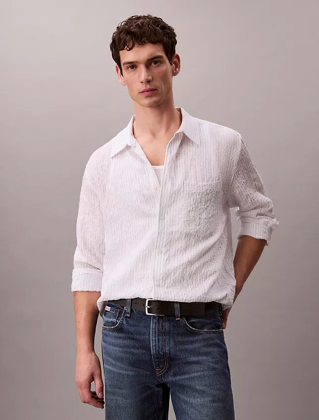 Yarn-Dyed Stripe Crinkle Relaxed Button-Down Shirt Yarn-Dyed Stripe Crinkle Relaxed Button-Down Shirt