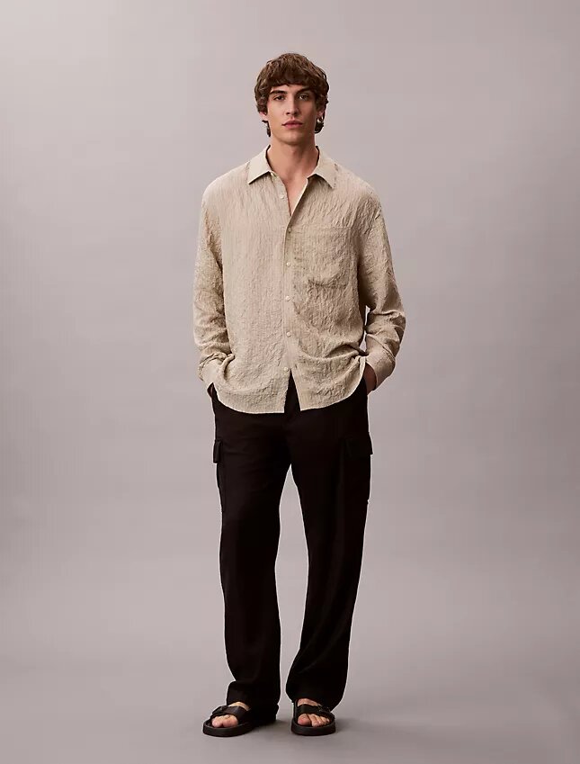 Yarn-Dyed Stripe Crinkle Relaxed Button-Down Shirt Yarn-Dyed Stripe Crinkle Relaxed Button-Down Shirt