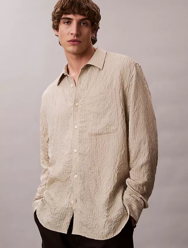 Yarn-Dyed Stripe Crinkle Relaxed Button-Down Shirt Yarn-Dyed Stripe Crinkle Relaxed Button-Down Shirt
