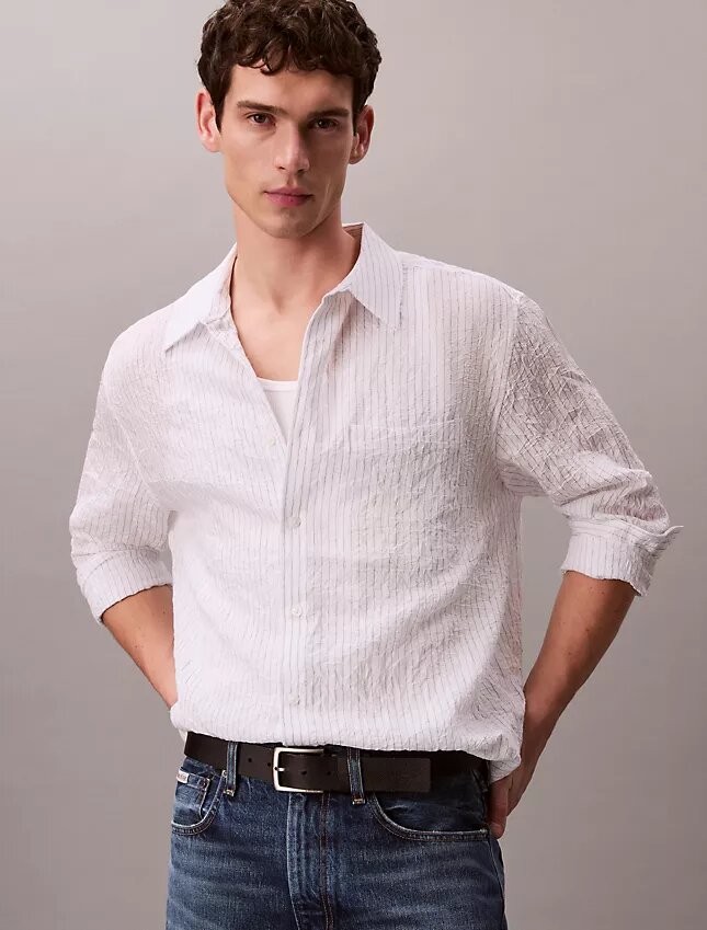 Yarn-Dyed Stripe Crinkle Relaxed Button-Down Shirt Yarn-Dyed Stripe Crinkle Relaxed Button-Down Shirt